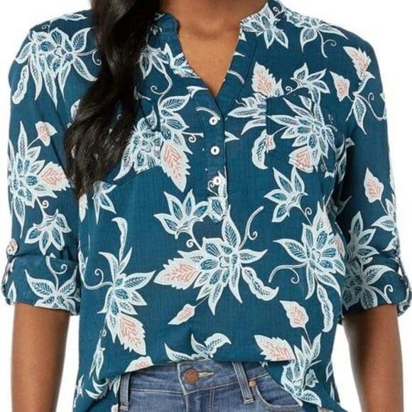 Carve Designs Dylan Gauze Batik Floral Organic Cotton Semi Sheer Shirt M - Picture 1 of 6